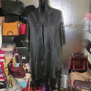 BOGO Black Sheer Metallic High Low Tunic Swim Cover Up Kimono Shawl Fringe OS